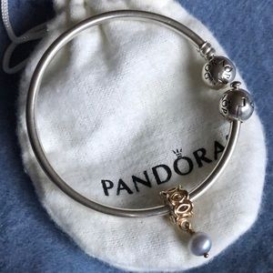 Pandora 14 k charm W silver bangle